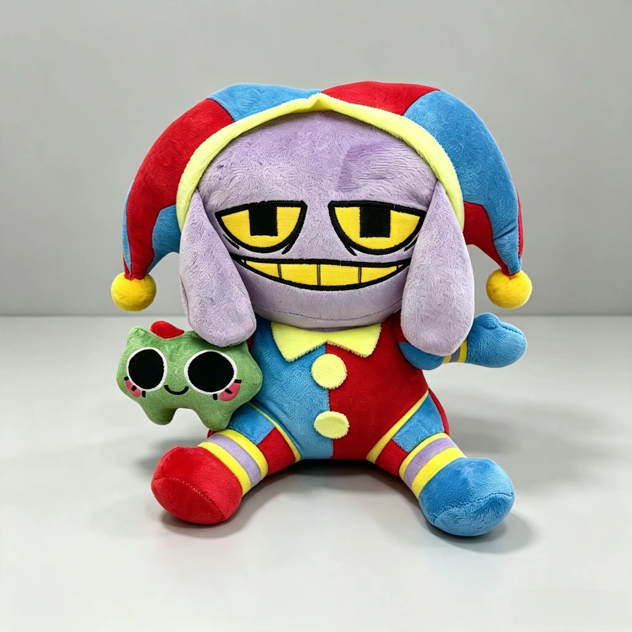 1PC Halloween Color Block Jester Plush Doll with Soft Little Green Monster Stuffed Toy, Halloween Home Decor Ornament, Ideal Gift for Holiday Gifting, Funny Stuffed Animals