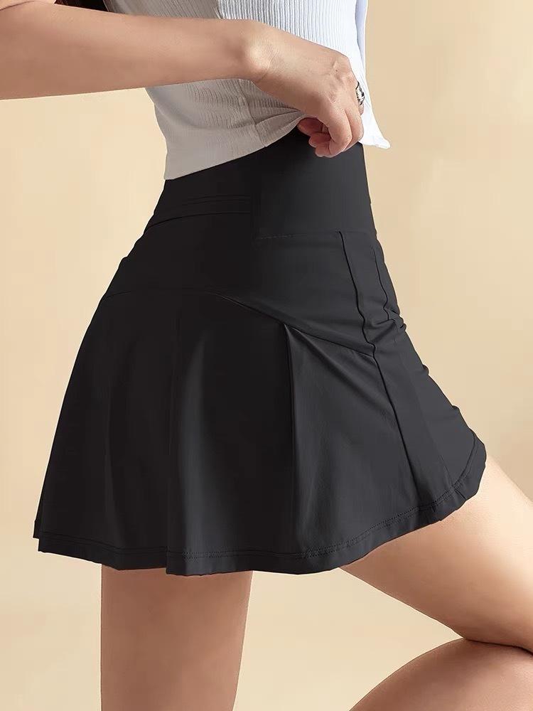 LULU Women's Solid-Color High-Waisted Yoga Skirt, Casual Slim-Fit Yoga Skirt, Spring/Summer Workout Wear, Includes Anti-Slip Underpants