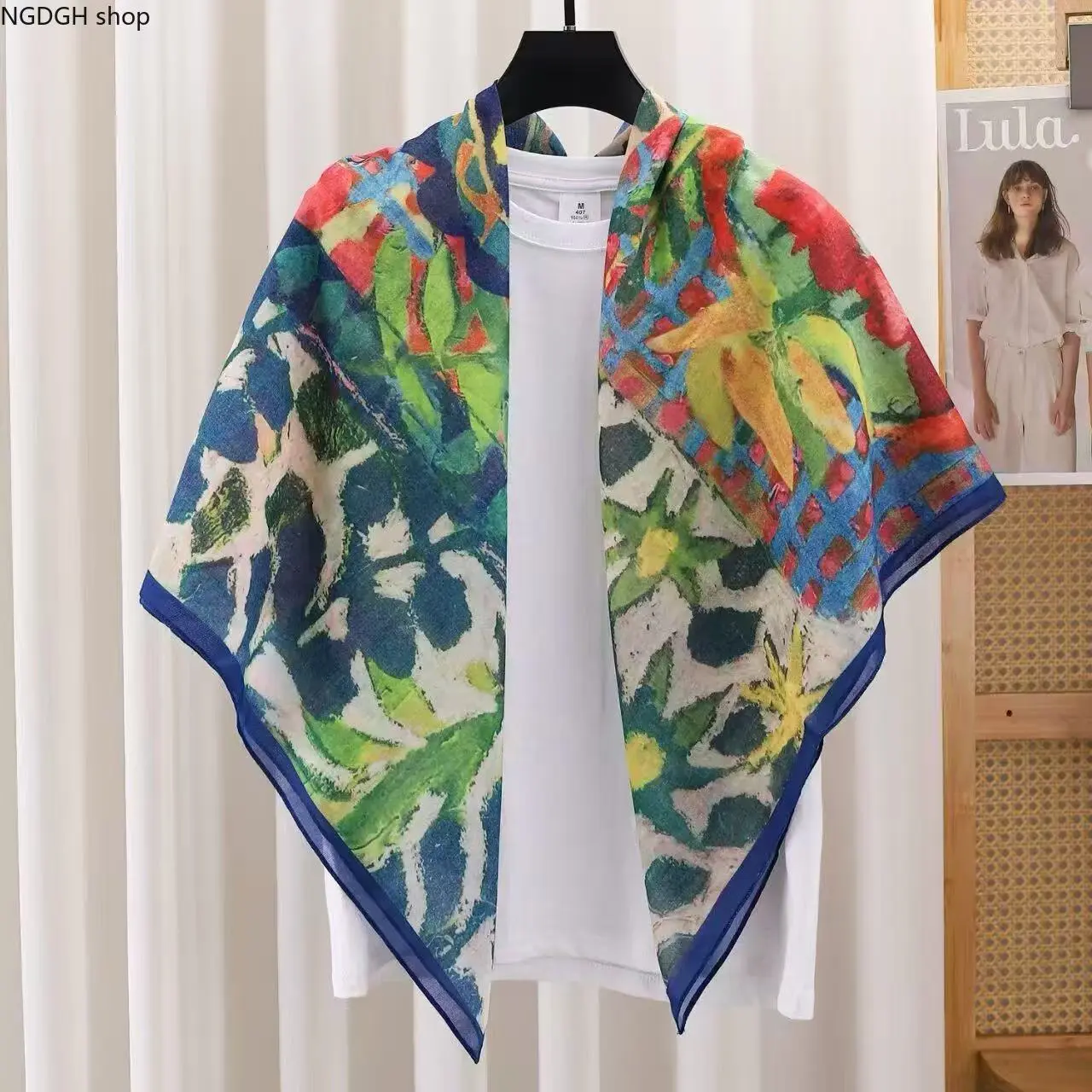Aesthetic Botanical Pattern Satin Waist Wrap Scarf, Sheer Lightweight Head Neck Handkerchief Shawl for Ladies, Vintage Bohemian Silk-Like Fringe Skirt Overlay for Summer Travel Vacation, Colorful