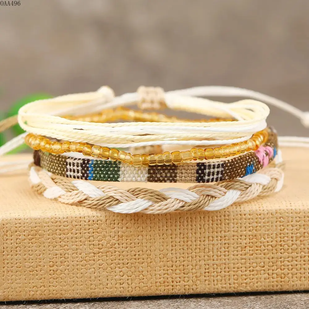 Boho Surfer Braided Bracelet & Anklet Multiple Sets (4-24 Pcs), Waterproof String Rope Jewelry, Lightweight Summer Beach & Casual Daily Accessories for Sports & Outdoor Use