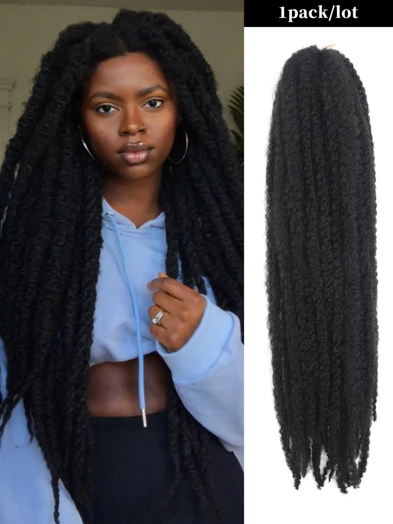 24-Inch Marley Twist Crochet Braiding Hair, Soft Long African Curly Twist Hair Extensions, Synthetic Braids in Black for Christmas, New Year, Carnival, and Music Festivals, Synthetic Braided Hair