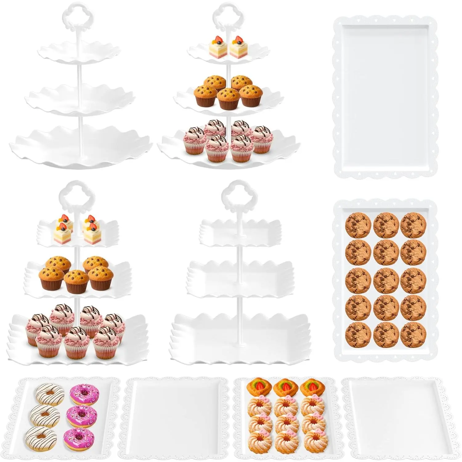 10Pcs Plastic Circle Dessert Table Display Set - 3-Tiered Cupcake & Cookie Stand, Serving Trays for Pet Stairs & Ramps Decor
