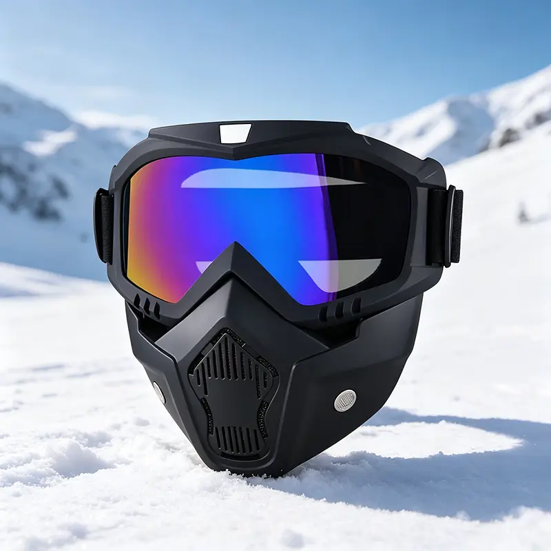 A Full-face Goggle with Anti-fog High-definition Lenses, a Detachable and Adjustable Ski Mask, and a Comfortable Sponge Pad - Made of Plastic.
