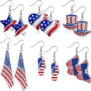 New European and American products American Independence Day earrings, best-selling American flag earrings bracelets heart-shaped