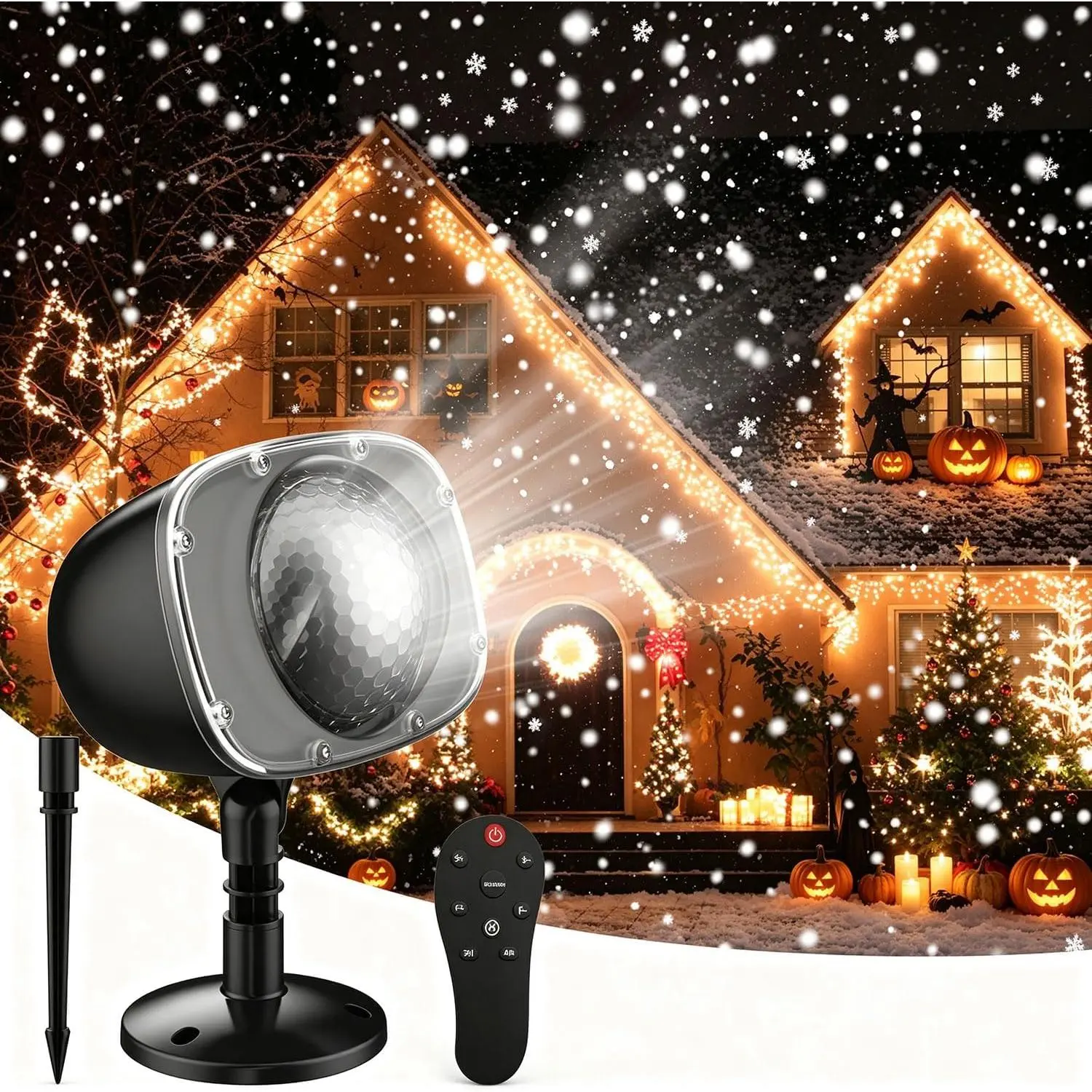 Halloween Snowfall Projector Lights,Christmas Indoor Outdoor Holiday Lights with Remote Control White Snow for Halloween Xmas Party Wedding Garden Landscape Decoration(Snow Spots)
