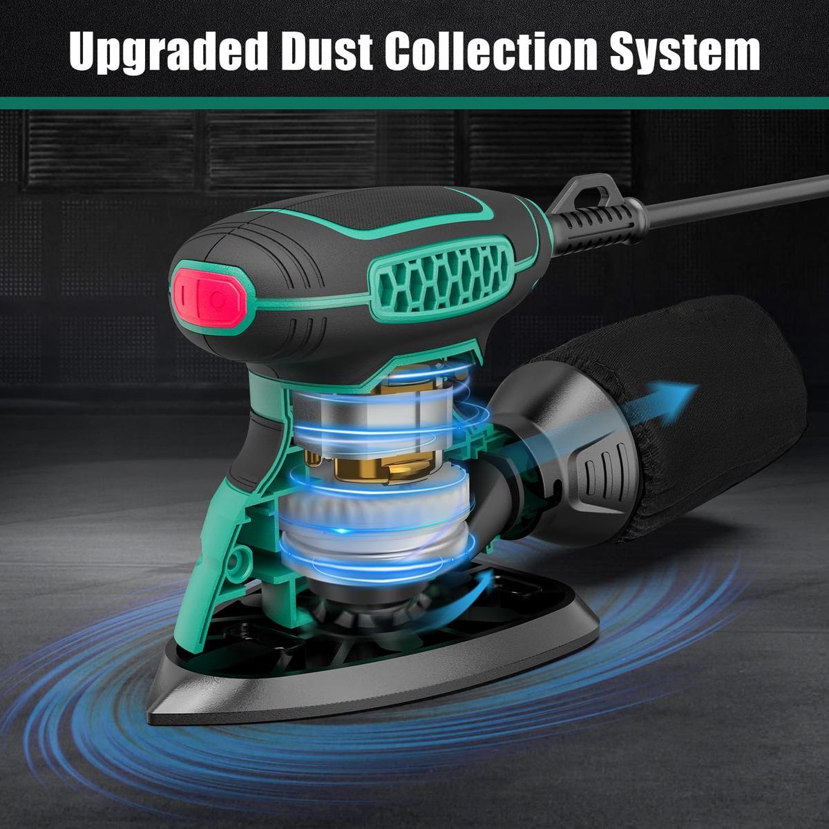 140W Detail Sander, 13000OPM, 1.2A Palm Sander Tool with 12 Sandpapers, with Efficient Dust Collection System, Compact Hand Sander for Woodworking Portable Orbital Polisher Random Orbital Polisher Hardware Rubber