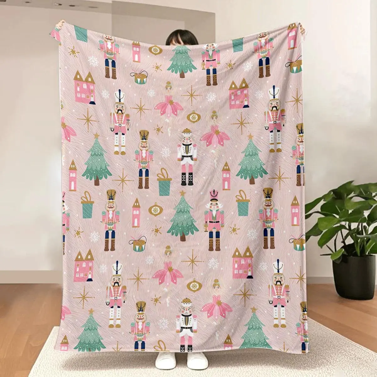 Pink Nutcracker Christmas Wrinkle-Resistant Microfiber Poly Flannel Blanket - Festive Plush Multi-Size Throw (30in*40in Very Small, 50in*60in) for Bed, Watch Party, All-Seasons Birthdays Gifts
