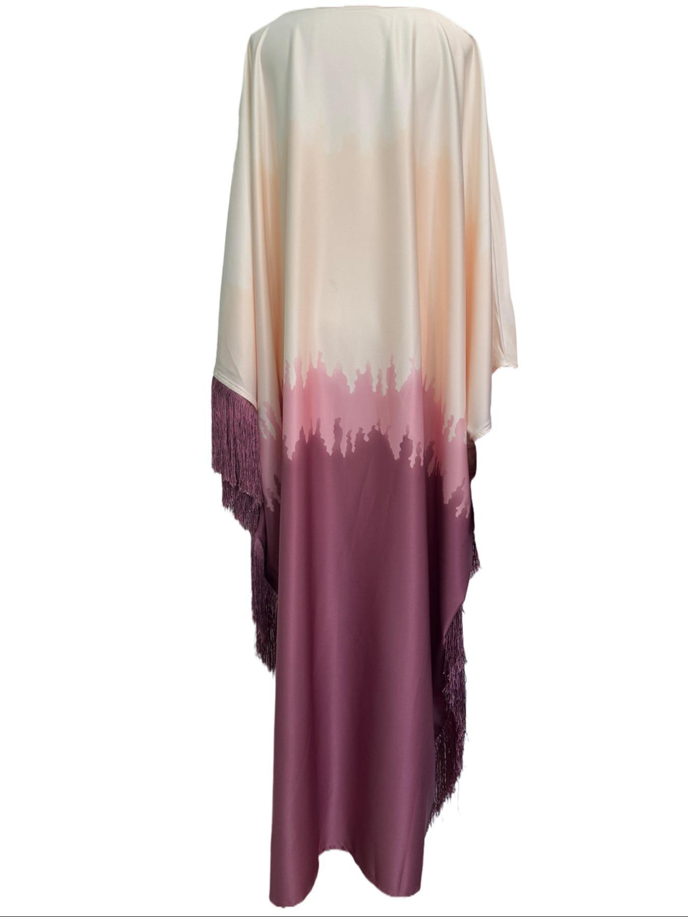 Women's Ombre Print Batwing Sleeve Dress, Chic Elegant Long Sleeve Dress for Party Wedding Guest, Ladies Islamic Clothing for All Seasons