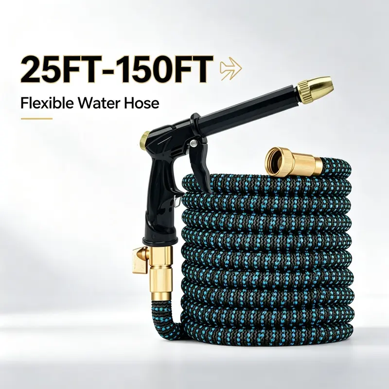 Expandable Magic Garden Hose High Pressure Brass Long Wand Spray Gun Flexible Retractable Water Hose for Car Washing & Yard Cleaning