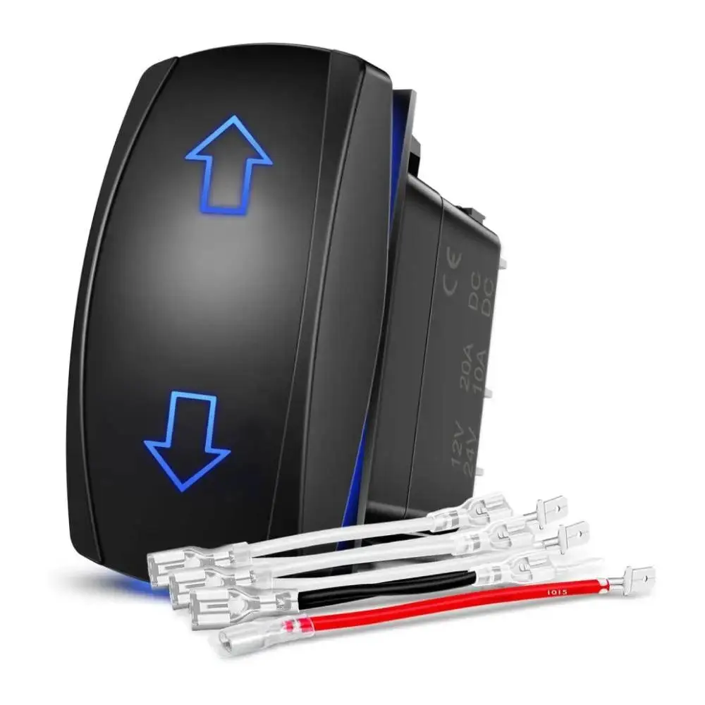 Nilight 7-Pin Waterproof Forward Reverse Rocker Power Switch - Double Pole DPDT, 12V-24V DC, 12V 20A, ABS+PC, Blue, Arrow & Polarity Control, Auto Reset, Wiring Diagram Included, for Cars/SUVs, DC Motors, Jumper Kit Use