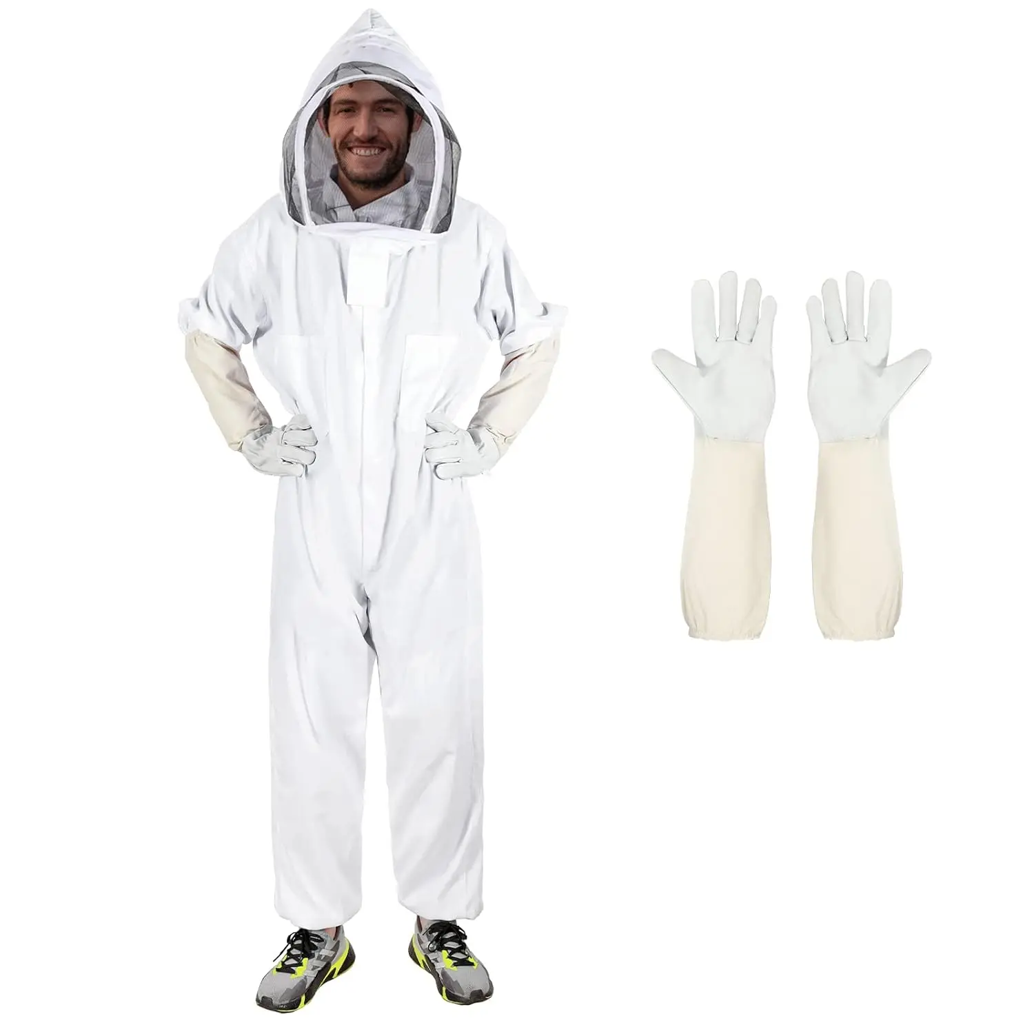 Bee Suits for Men Women,Bee Keeper Suite with Beekeeping Gloves,Beekeeping Suit with Veil Hood,Fully Body Sturdy Beekeeper Suite,Suitable for Professional Beekeepers and Beginners(X-Large)