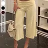 Soft Stretchy Turn-Up Capri Pants, American Casual Style, Casual Stretch Bottoms, High Elasticity Breathable Comfort, Slimming Fit, Ideal for Daily Wear & Yoga