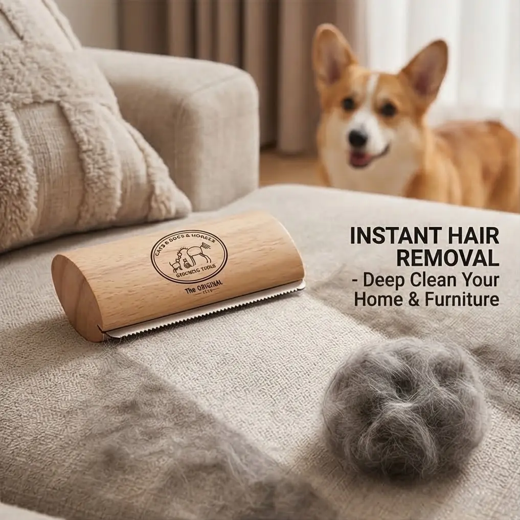 Eco-Friendly Wooden Pet Hair Scratcher, Portable Wood Dog Cat Fur Grooming Shedding Brush, Deshedding Tool, Multi-Functional Hair Removal Tool for Horses Furniture Carpets Bedding