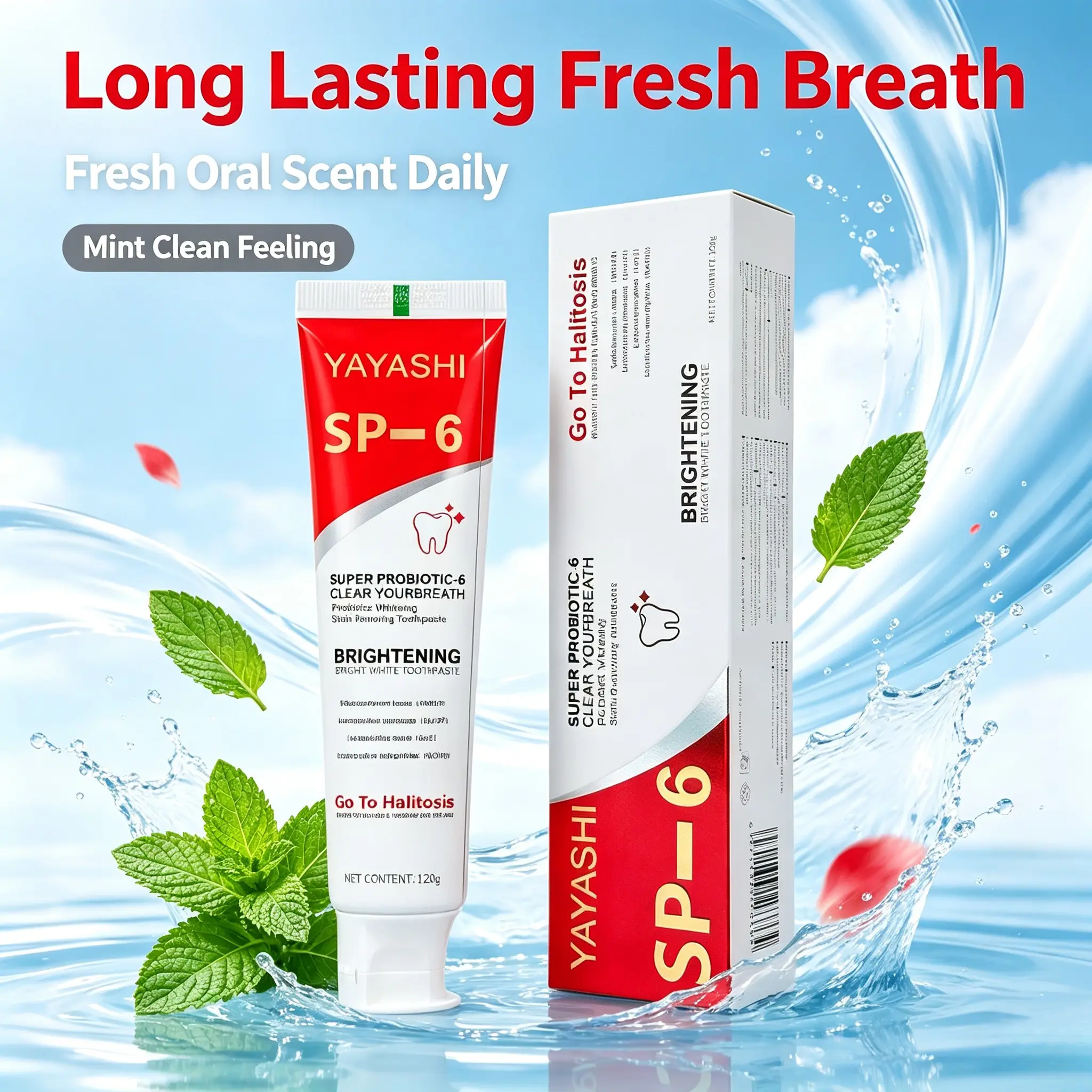 Yayashi Sp-6 Probiotic Whitening Toothpaste, Long-Lasting Fresh Breath, Gentle Dental Care, Reduces Stains, Daily Oral Care, Travel-Friendly