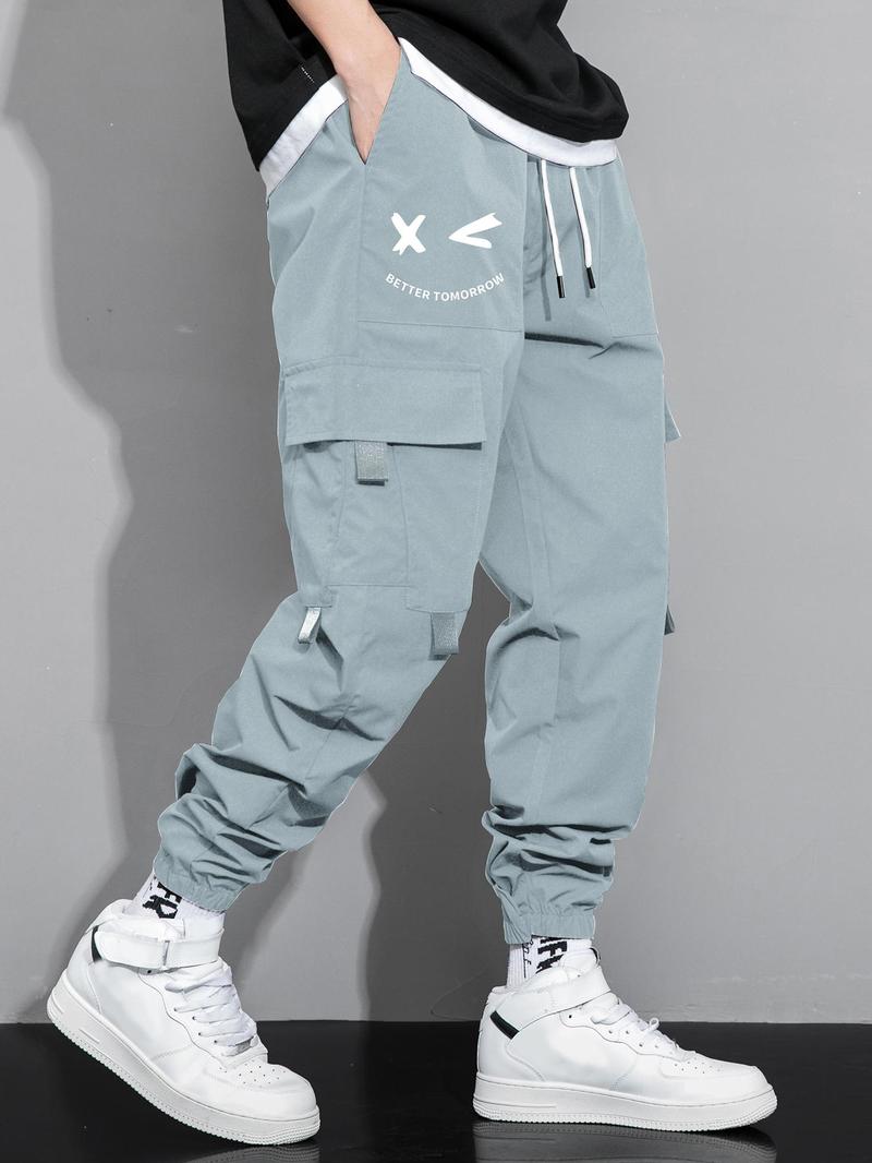 Men's Cartoon Face & Letter Print Drawstring Waist Cargo Pants, Casual Regular Fit Utility Jogger Bottoms, Men's Trousers for All Seasons, Pants for Men, Mens Pants, Pants for Men Menswear Grey Men's Cartoon Face & Letter Print Drawstring Waist Cargo Pants, Casual Regular Fit Utility Jogger Bottoms, Men's Trousers for All Seasons, Pants for Men, Mens Pants, Pants for Men Menswear Grey