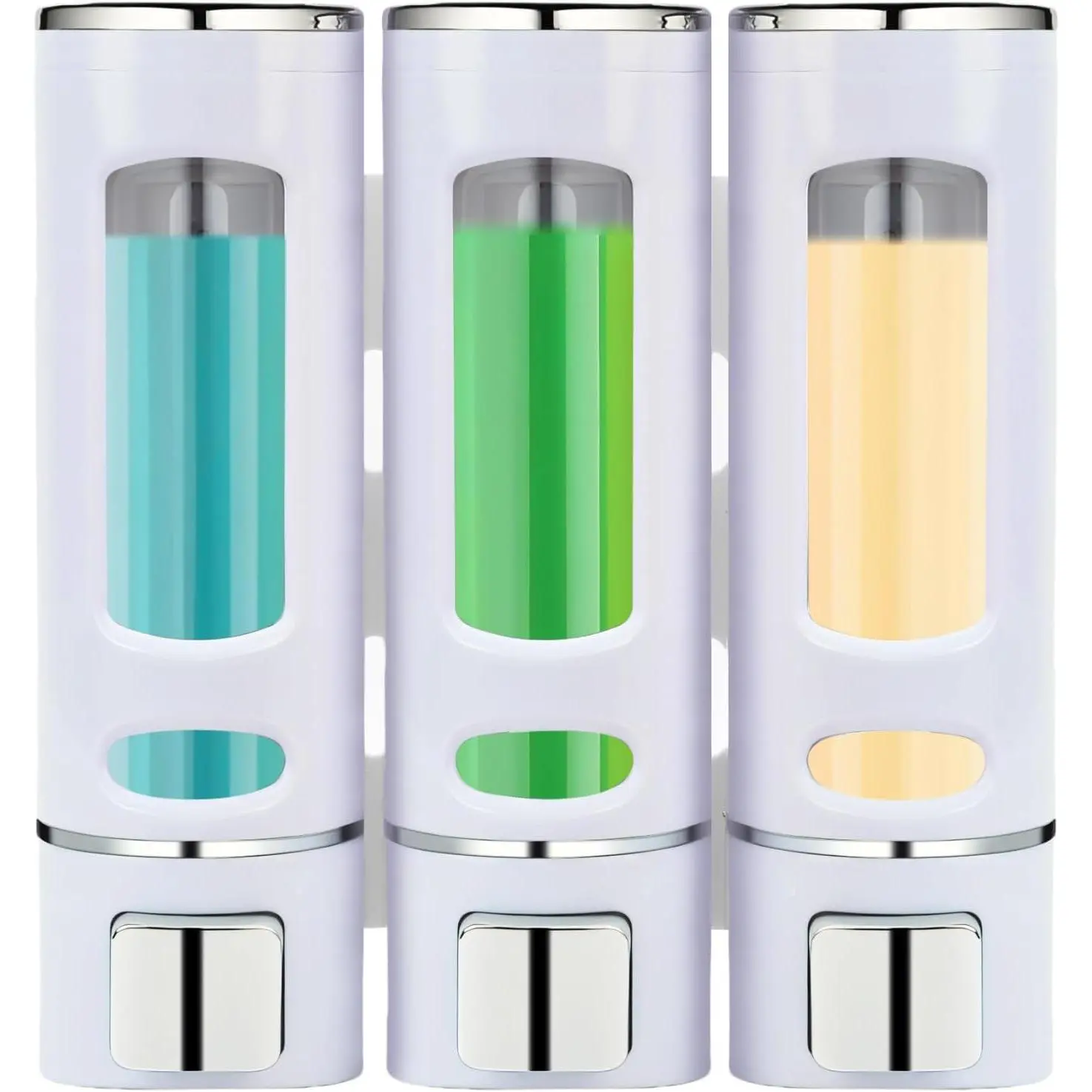 Shower Soap Dispenser, Shampoo and Conditioner Dispenser 3 Chamber 400ml, Wall Mounted No Shampoo Body Wash Dispenser with Labels for Hotel Large Capacity(White).