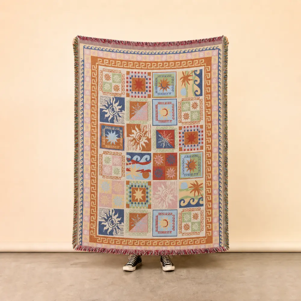 Boho Celestial Woven Throw Blanket (51.2x70.9in) - Colorful Sun Moon Star Design with Tassels, Vintage Farmhouse Sofa/Couch Cover, Cozy Bedding & Wall Tapestry Room Decor