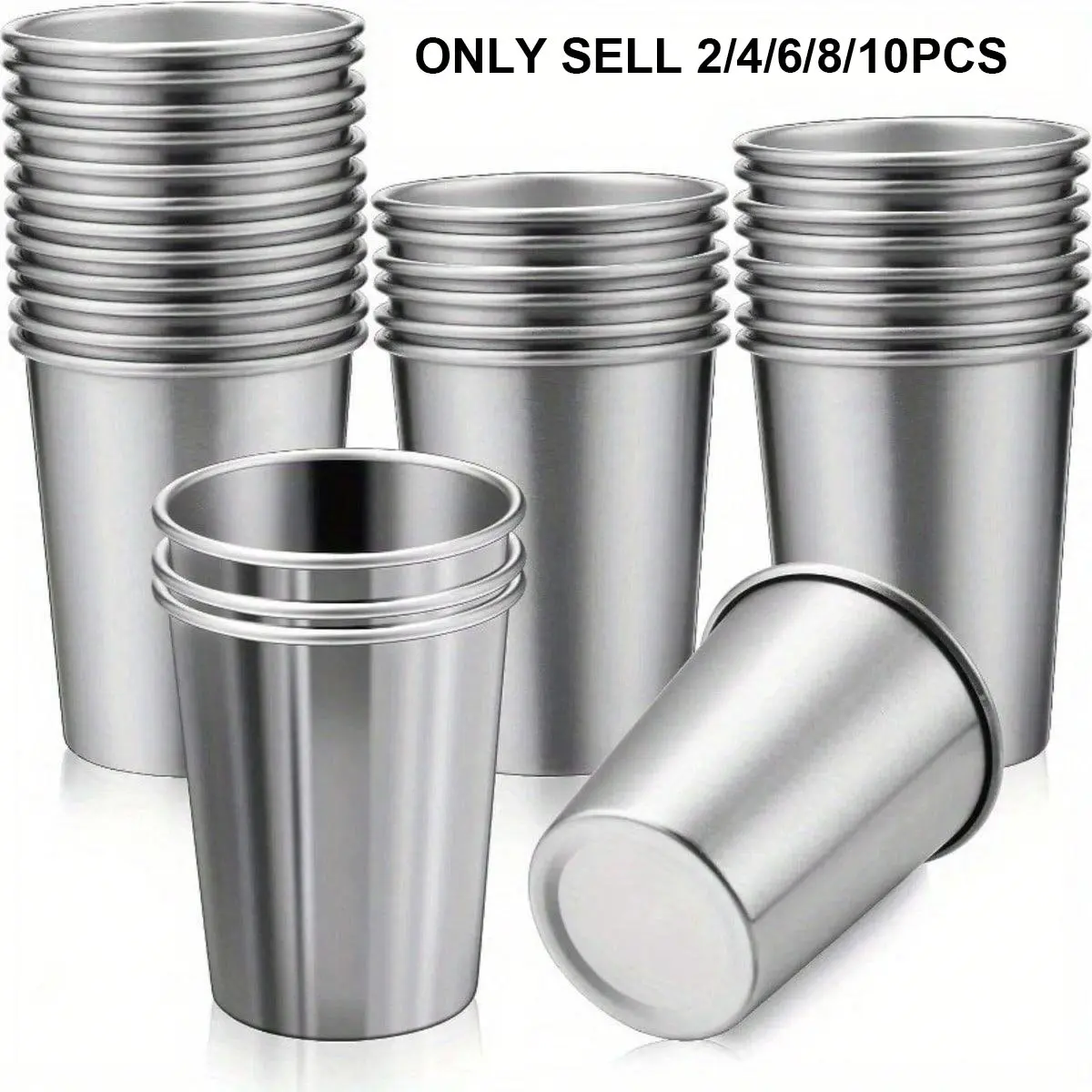 2/4/6/8/10pcs Portable 304 Stainless Steel Pint Cups Pack - 8.79oz Multipurpose Metal Drinking Glasses, Unbreakable, Stackable, Hand Wash Only, Recyclable Material for Home & Travel Use, Camping Kitchenware