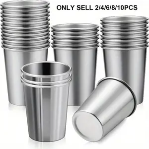 2/4/6/8/10pcs 304 Stainless Steel Pint Cups - 8.79oz Multipurpose Metal Drinking Glasses, Unbreakable, Stackable, Hand Wash Only, Recyclable Material for Home & Travel Use