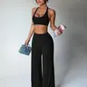 Women's Sports Bra and High-Waisted Flared Trousers Set with Detachable Chest Padding Comfortable Knit Activewear Fitness Wear All Seasons Slim Fit Sleeveless Top and Ankle-Length Pants for Daily Casual and Yoga Gym Yoga Outfits Activewear Workout Set