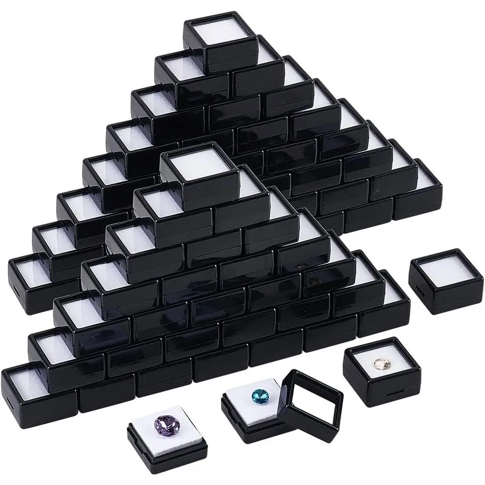 70pcs Black Modern Square Gemstone Display Box, 1.2x0.63 Inch for Gemstone, Jewelry, Crystal Diamond Accessories Display