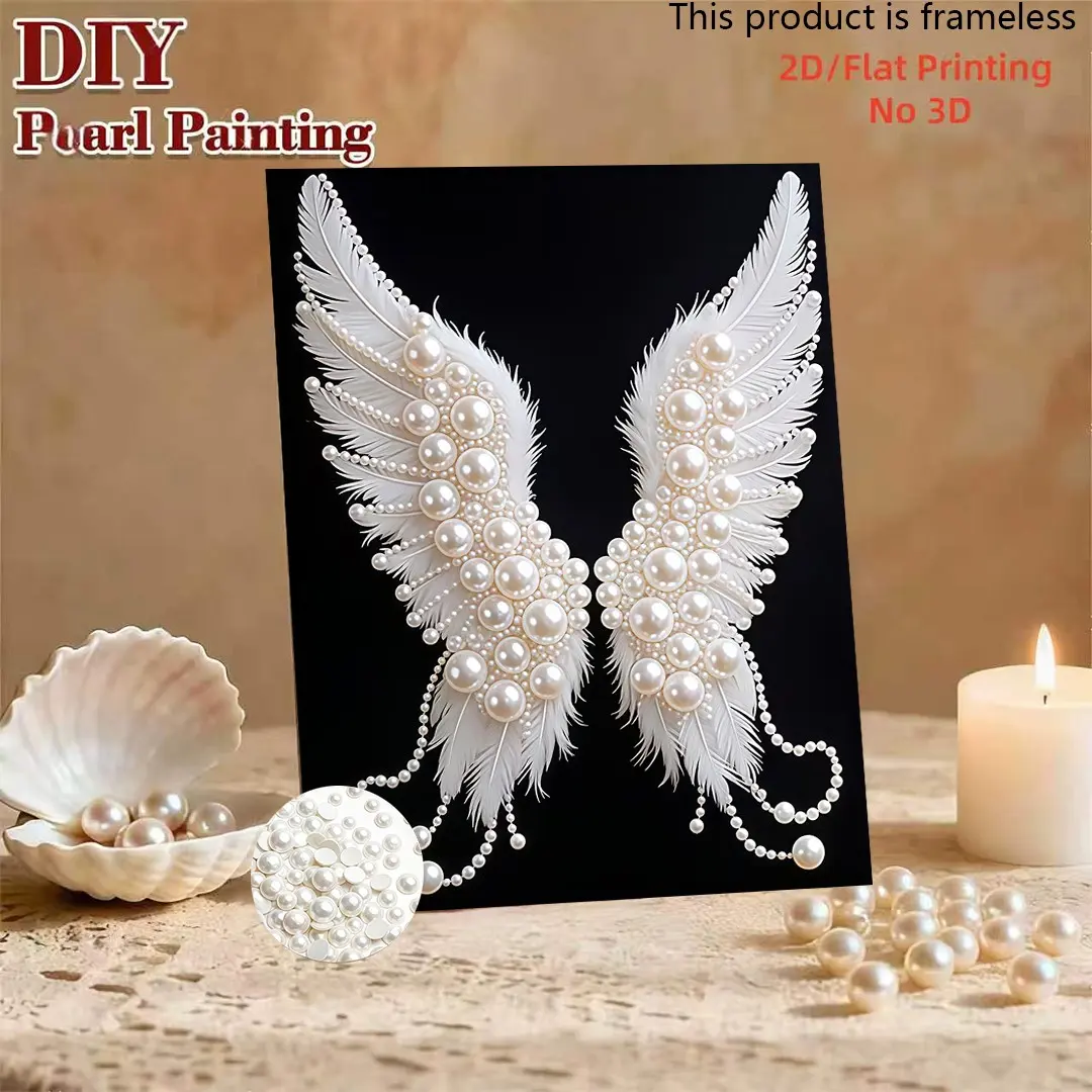 1PC DIY New Pearl Painting with Pearl Wing Pattern Design Suitable for Home Wall Decoration Art Perfect Creative Handicraft Art Festival Gift Inspires Your Creative Inspiration and Passion, Frameless