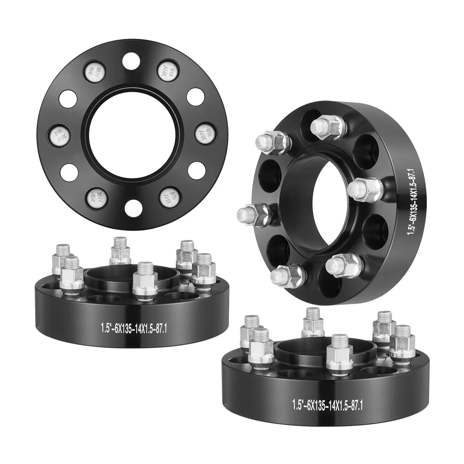 VEVOR Wheel Spacers, 1.5" 6" x 5.3" Wheel Adapters, 6 Lug Forged Spacer, 87.1 mm Bore Hubcentric M14x1.5 Studs Spacers, Fit for Ford F150, Expedition, Lobo, Navigator, 4 PCS Black