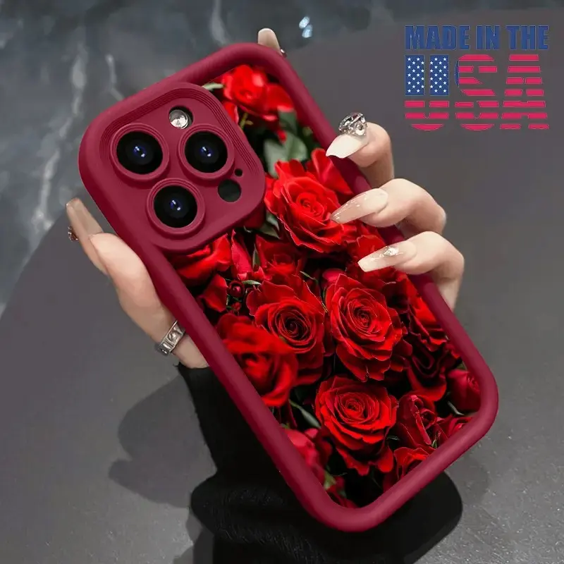 Soft Silicone Multi-Model Phone Case for iPhone Series (16 E Pro Max, 15 Plus, 14, 13, 12, 11, XS, XR) - Charming Red Roses Design, Drop Protection, Shockproof, Fits Slimly Smartphone Cover, Ios Devices