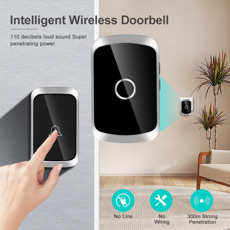 Smart Doorbell, Wireless Home Doorbell with 30 Melodies, US Plug Home Security & Safety Doorbell for Villa, Hotel, Office, Garden, Living Room, Classroom