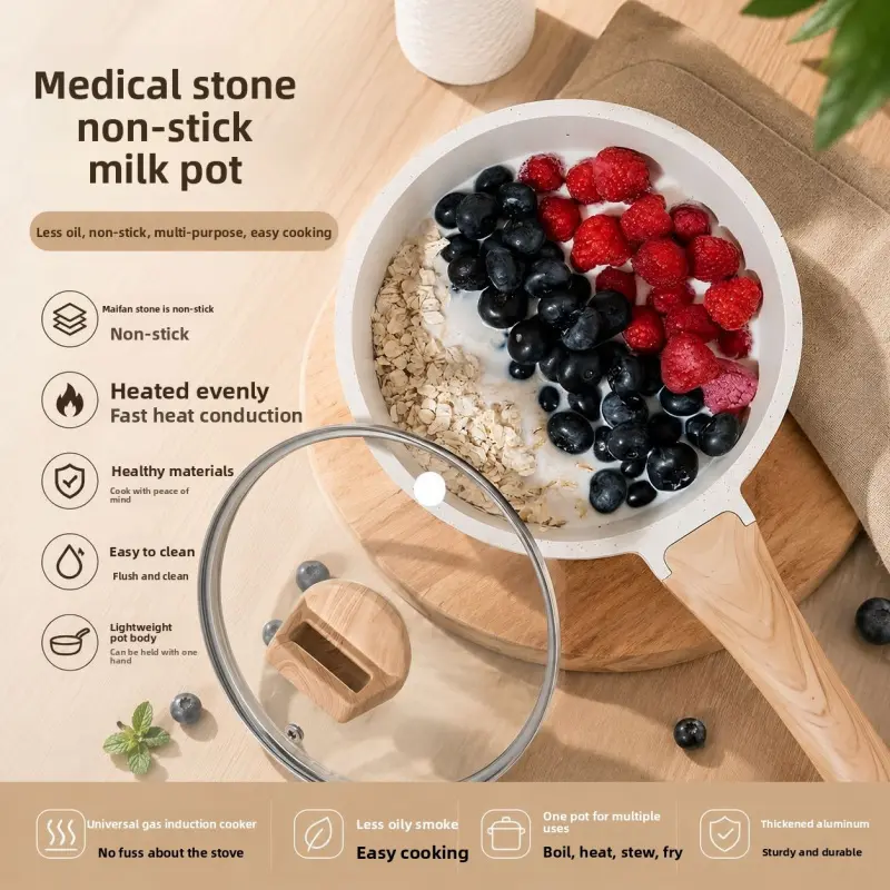 1pc Maifan Stone Cookware Set, Non-stick Wok & Frying Pan Combo, Suitable for Gas and Induction Stoves, Induction Cookware Sets