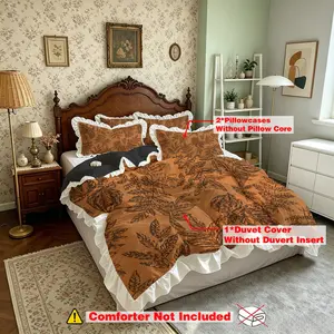 3-Piece Duvet Cover Set With Bed Skirt, Retro grey leaf pattern,Soft Skin-Friendly Safe Material, Machine Washable All Season Bedding, Household Essentials For Bedroom, Dorm & Daily Home Use