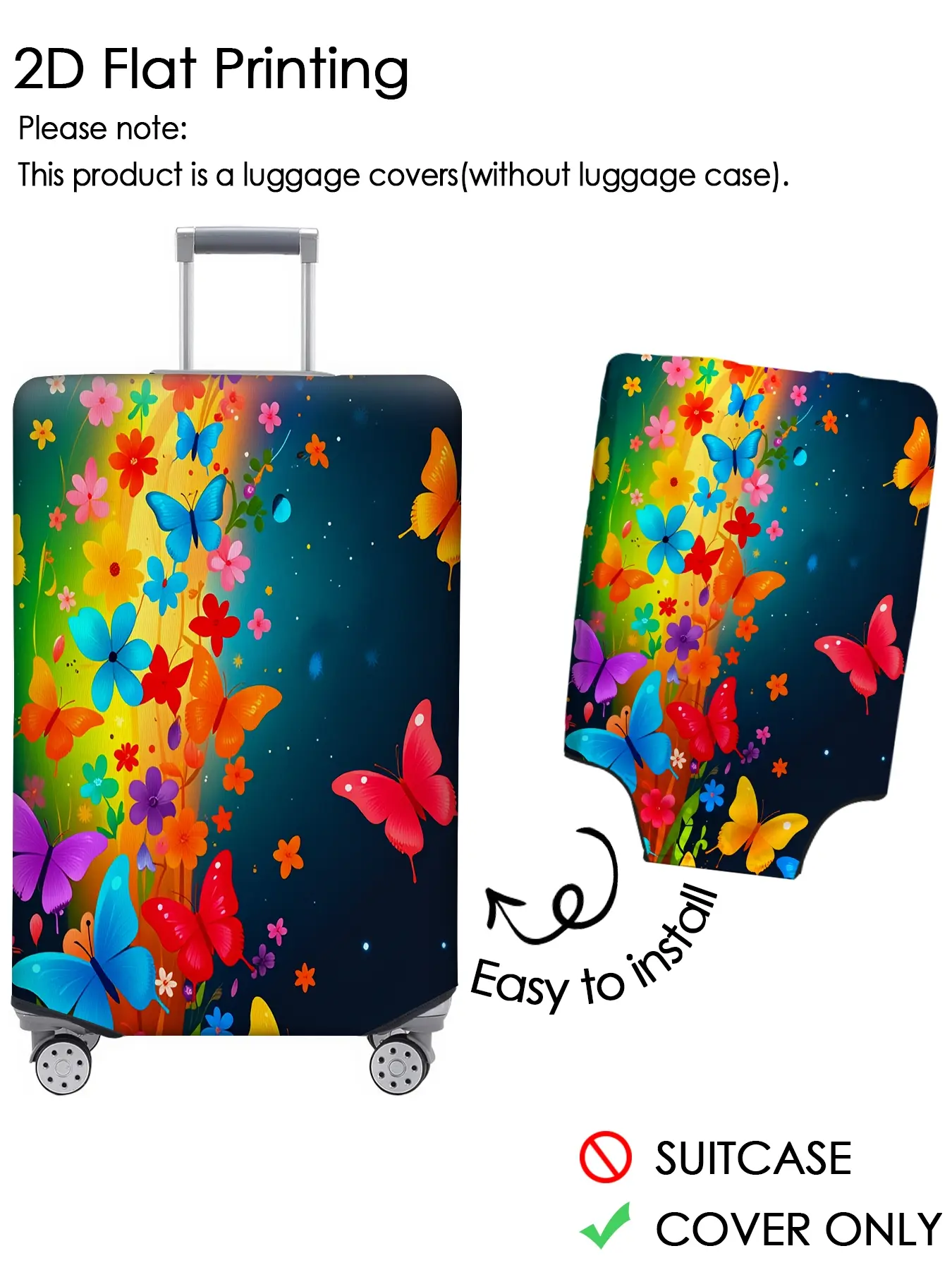 Colorful Butterfly Flower Sea Luggage Cover Luggage Protective Cover Dustproof, Scratchproof, Elastic Fabric, Suitable for 18-32 inch Luggage, Essential Travel Accessory