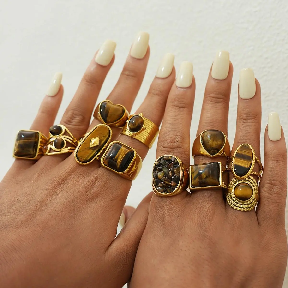 Fashion Brown Stone Stainless Steel Ring Oval Alpaca Rings For Women Adjustable Stacked Rings Ladies' Jewelry Gifts For Her 2026