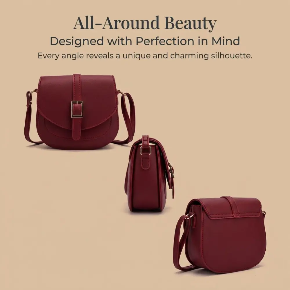 Women Deep Red Faux Leather Saddle Bag, Casual Crossbody Shoulder Purse with Inner Zipper Pocket, Everyday Satchel Handbag for Dating Shopping Work Daily Outings