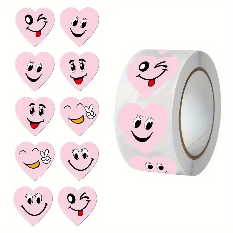 500 Heart Shaped Stickers, Self-Adhesive Seal Stickers, Smile Face Stickers, Gift Tags, Envelope Seals, Packaging Decorations, Decorative Labels, Sealing Stickers