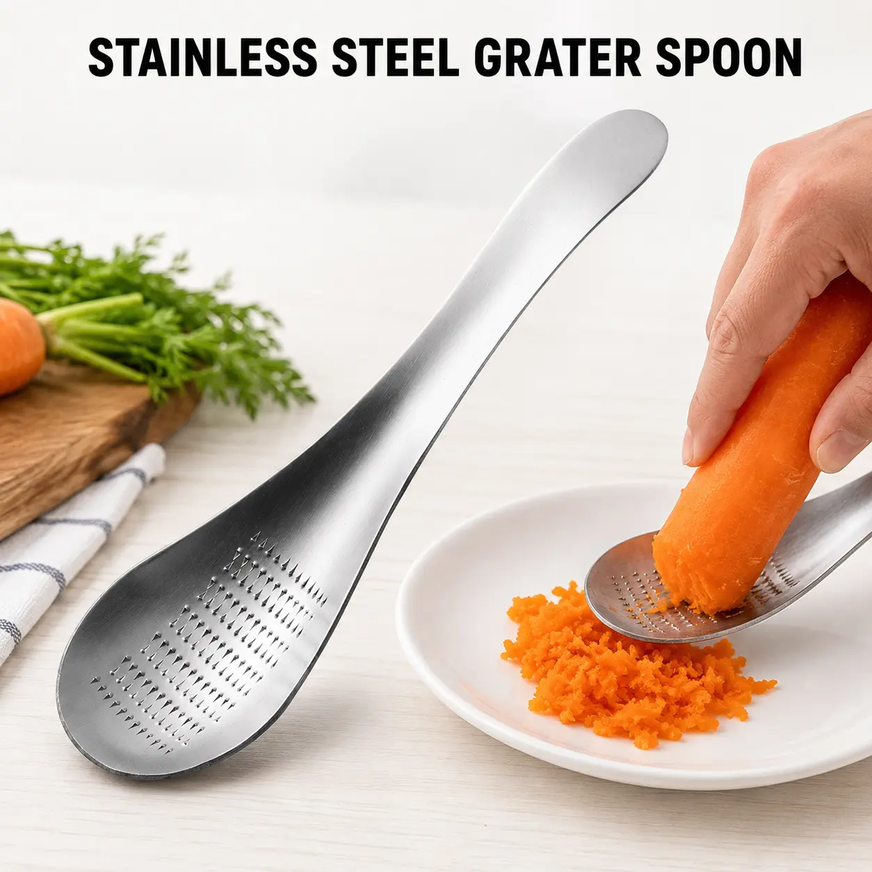 Stainless Steel Grater Spoon & Garlic Masher, 1 or 2 Pcs Durable Kitchen Prep Utensils, Functional Cookware Accessory - YY1