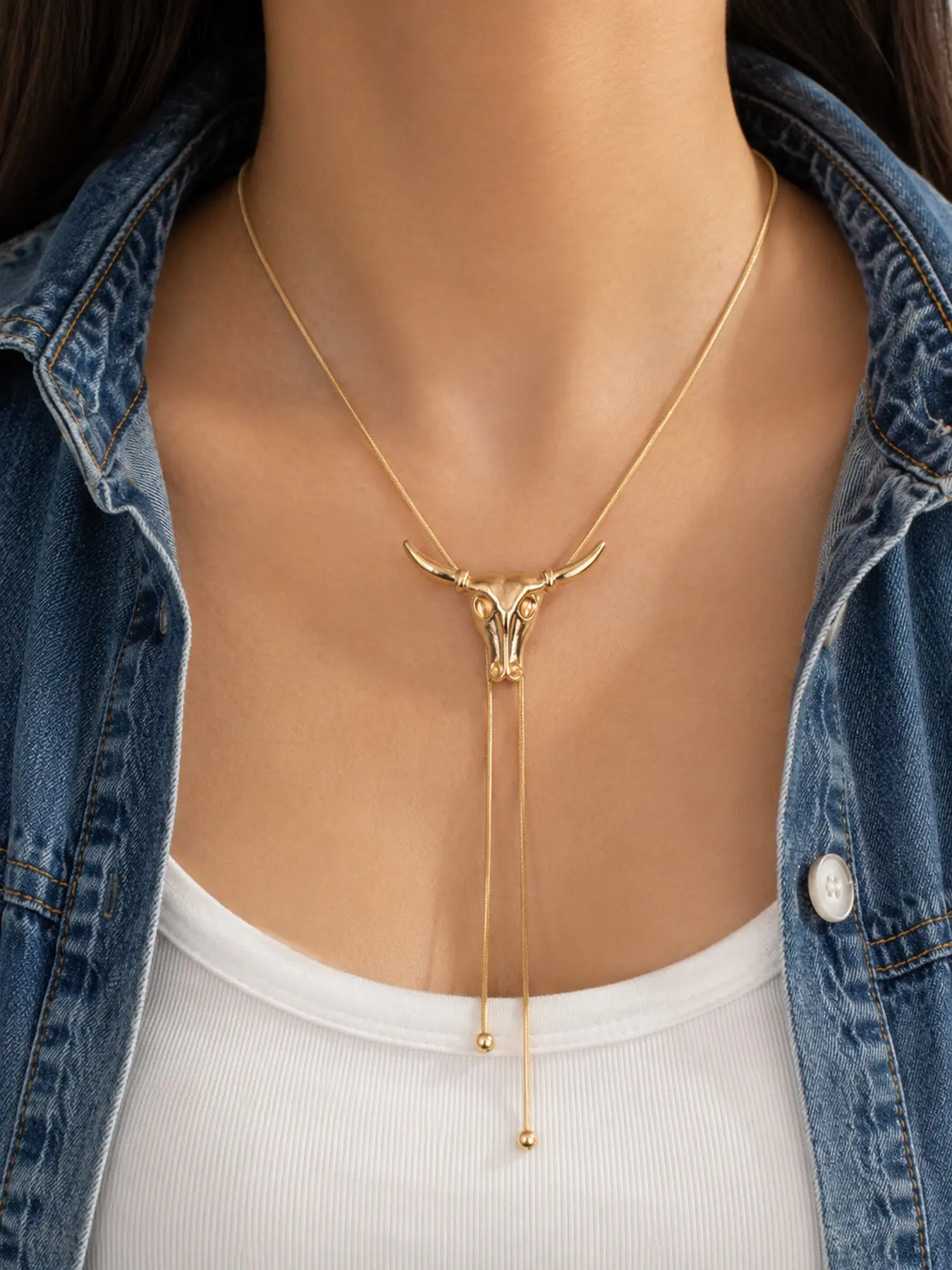 1PC Western Longhorn Bolo Necklace for Women, Gold Tone Alloy Adjustable Lariat Necklace, Adjustable Pendant Necklace, Cowgirl Statement Jewelry, Graduation Gift Bridesmaid Wedding Holiday Gift