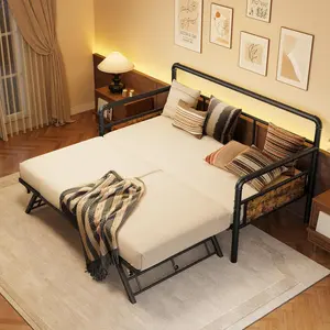 Twin Metal Daybed with Foldable Trundle Bed Frame Pastel Pink Slat Support Platform Daybed Sofa Bedframe No Box Spring Needed Heavy Duty Steel Slat Noise Free Space Saving Bed for Kids Bedroom Apartment Dorm