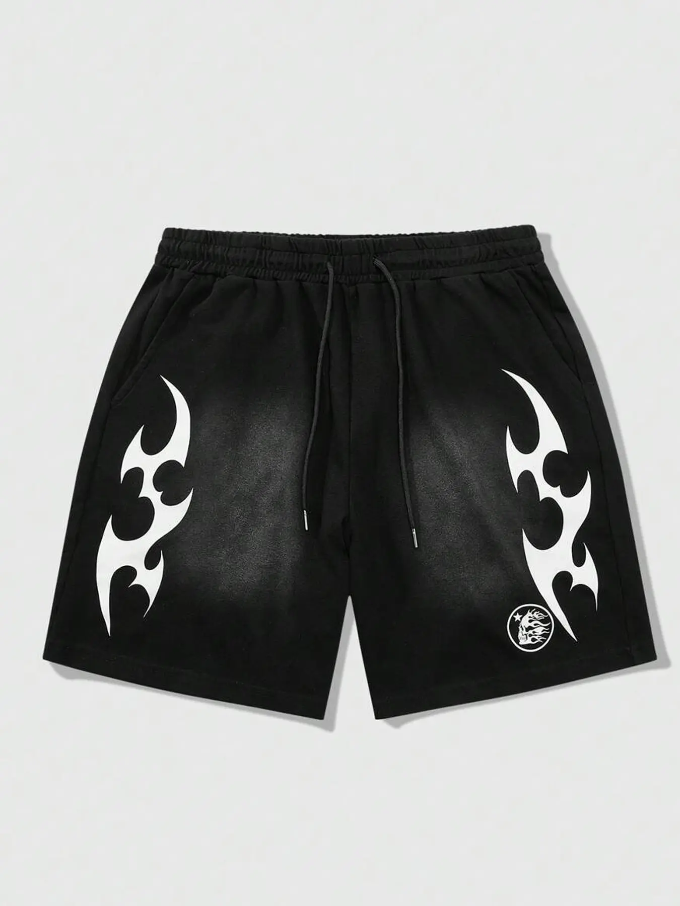 Men's Spray Code Baggy Shorts, Flame Print, Casual Loose-Fit, All Seasons, Comfortable and Trendy, Urban Style, Versatile and Stylish