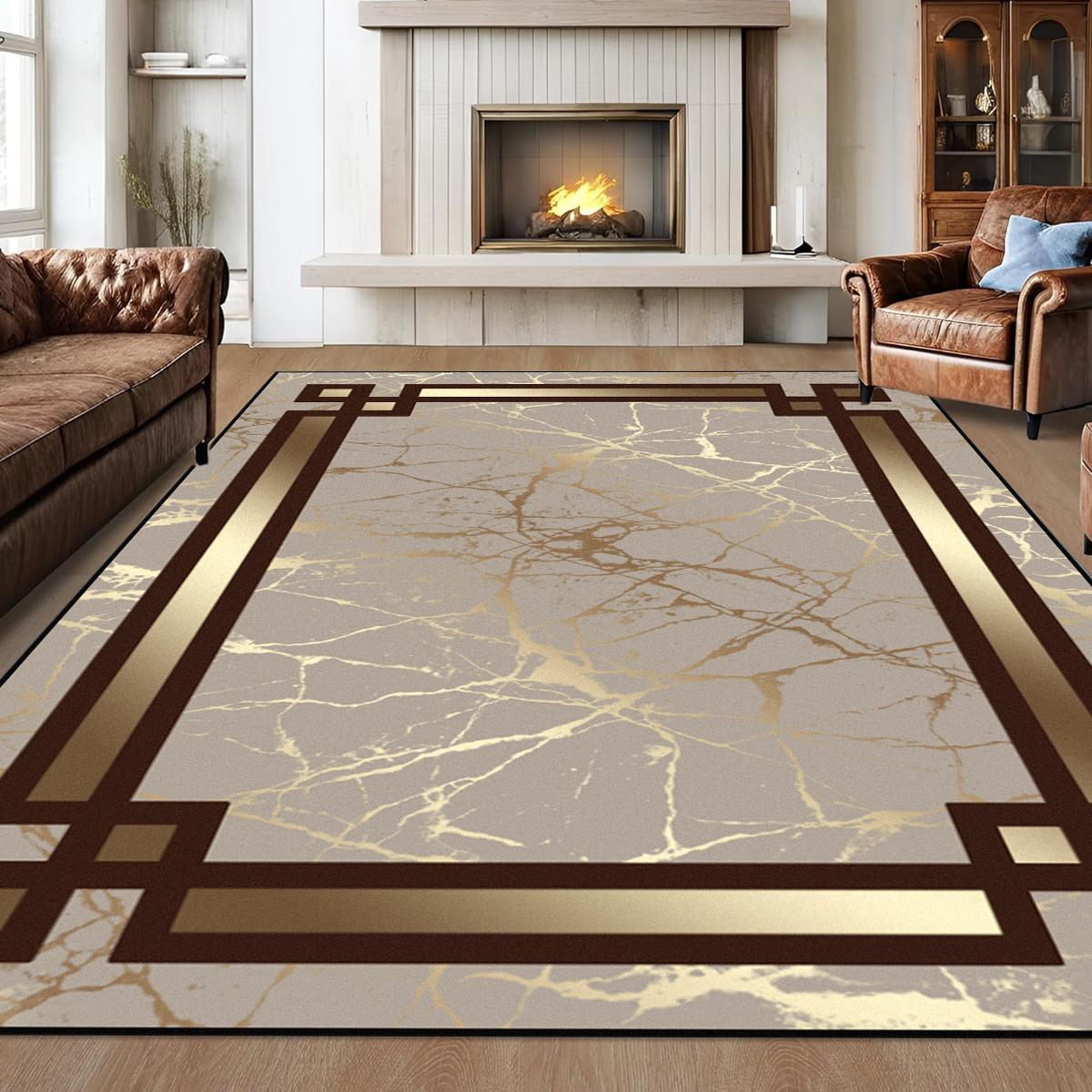 Marble Pattern Floor Mat, Non-slip Soft Decorative Modern Area Rug, Fashionable Home Decor Carpet for Living Room & Bedroom