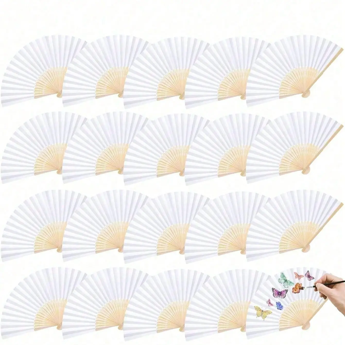 25 Vintage Handheld Folding Paper Fans, Portable Lightweight Bamboo Handle, Decor, Wedding Gift, DIY Paper Fan, Summer Fashion Accessory