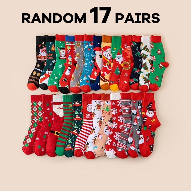 Random 17 Pairs of Autumn/Winter New Christmas Socks, Warm and Cold-Proof Cartoon Santa Claus Reindeer Snowflake Happy Holiday Comfortable Soft Unisex Mid-Calf, Advent Calendar Christmas, Advent Calendar Stuffers, Advent Calendar Christmas Women, Sock Adv
