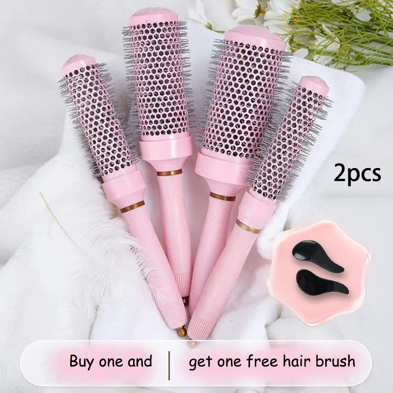 Professional Ceramic Round Brush Set, Anti-Static Hair Brush, Nylon Bristles, Abs Handle, Salon Grade Tool, 2pcs Hair Styling Brushes