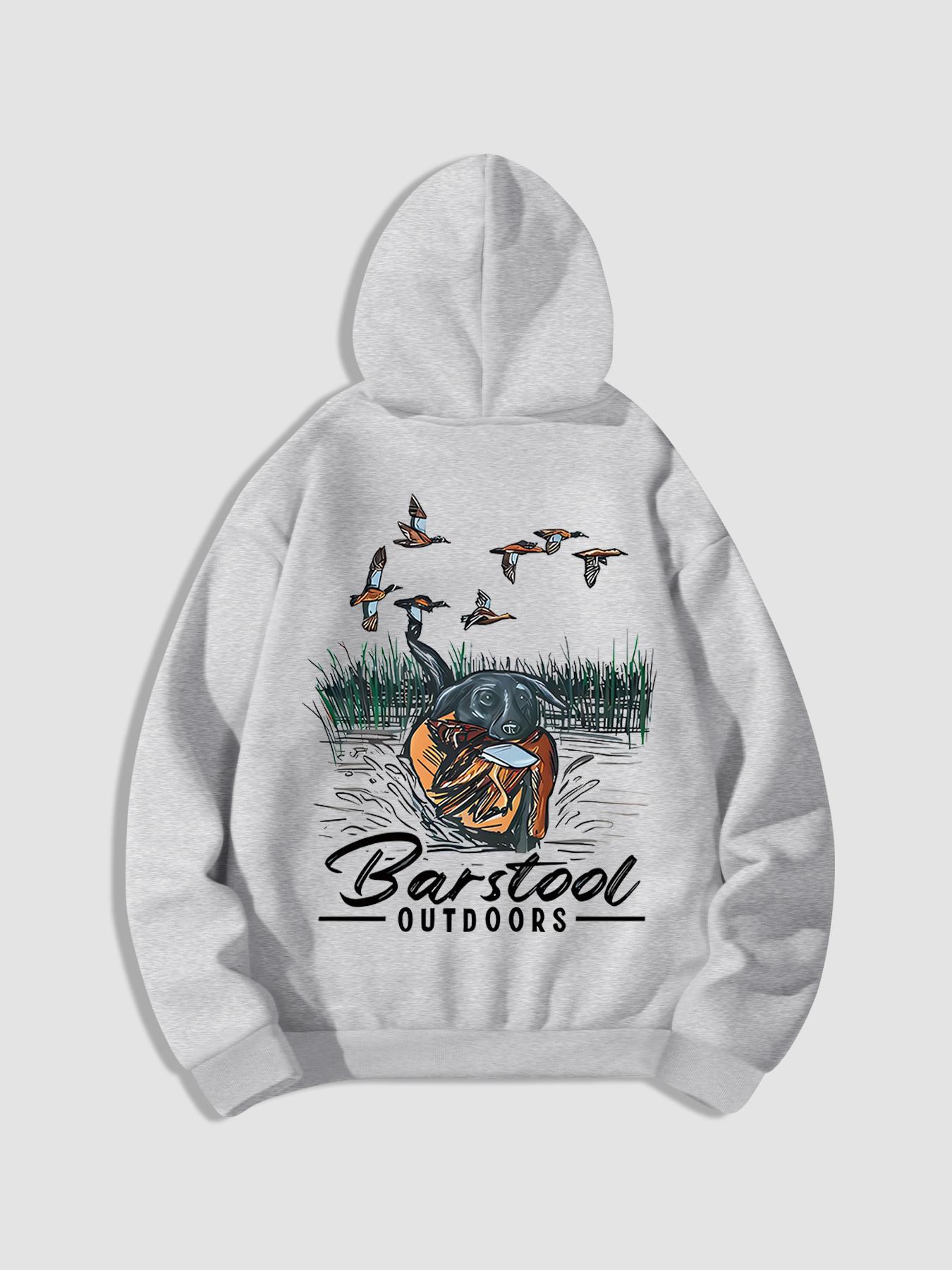 Unisex Men's Duck Hunting Graphic Print Pocket Drawstring Hoodie, Regular Fit Casual Long Sleeve Hooded Sweatshirt, Men's Top for Outdoor Activities, Casual Streetwear Sweatshirt, Graphic Hoodies
