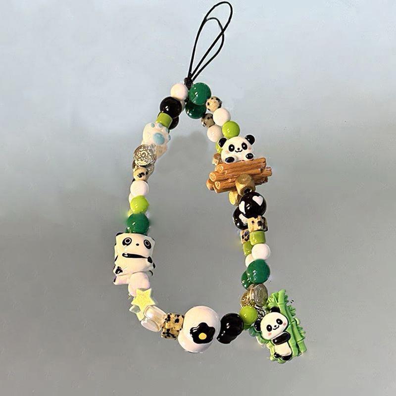 Chinese Style Cartoon Panda Beaded Phone Chain Anti-loss Phone Strap Charm Cute Pendant Lanyard For Girl Cell Phone Wrist Strap
