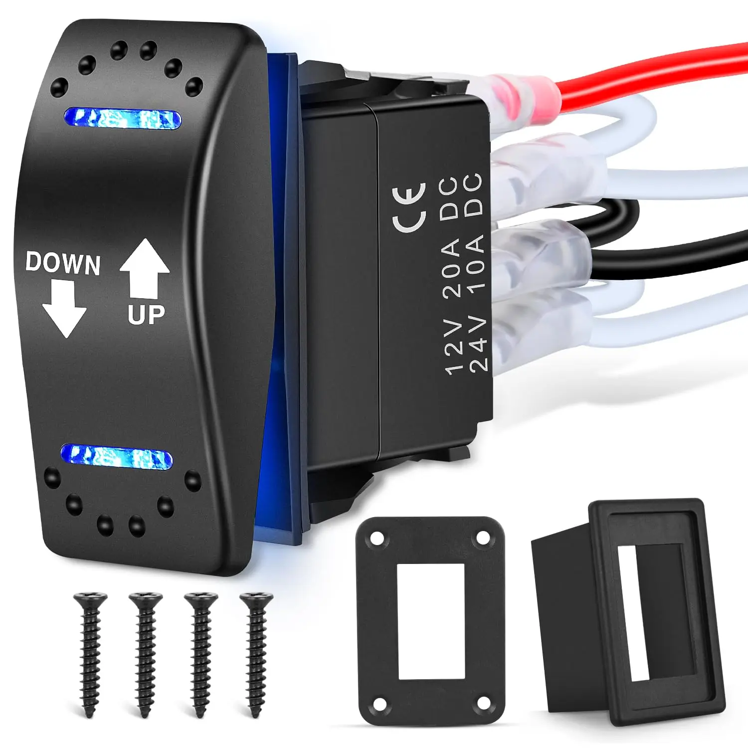 Nilight Heavy Duty Aluminum-ABS DPDT Momentary On/Off Rocker Switch, 20A 12V-24V 7PIN Blue LED with Down-Up Reverse Polarity, Jumper Wires & Adaptor for Motor Control, Jogging Equipment, Father's Day Gift