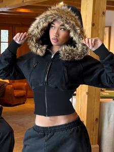 women's y2k vintage streetwear hoodie jacket, fleece lined zipper waistcoat coat, long sleeve autumn winter outerwear