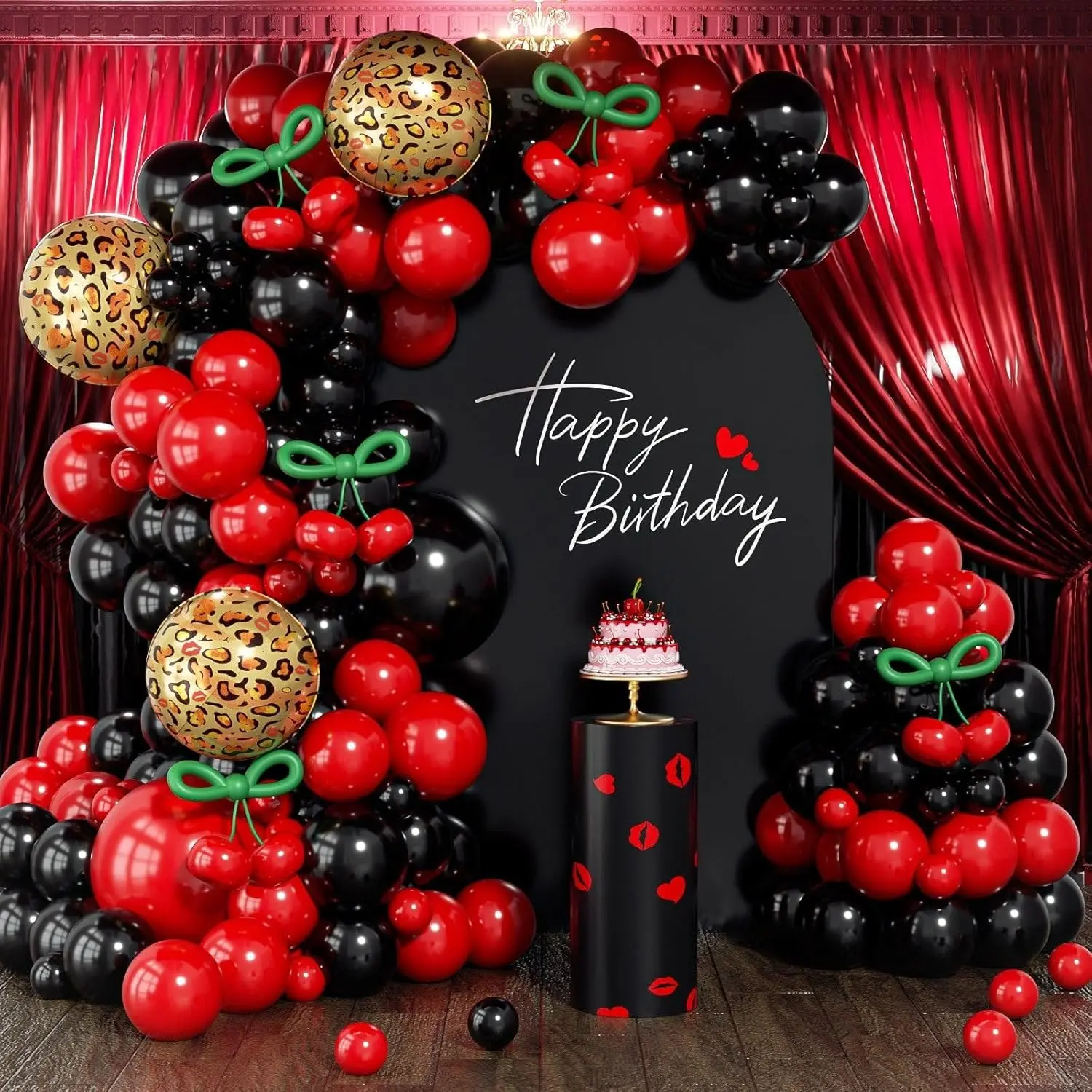 Giziuxne Red and Black Balloon Arch Kit with Cheetah Print Balloons | Red and Cheetah, Birthday Party Decorations for Women