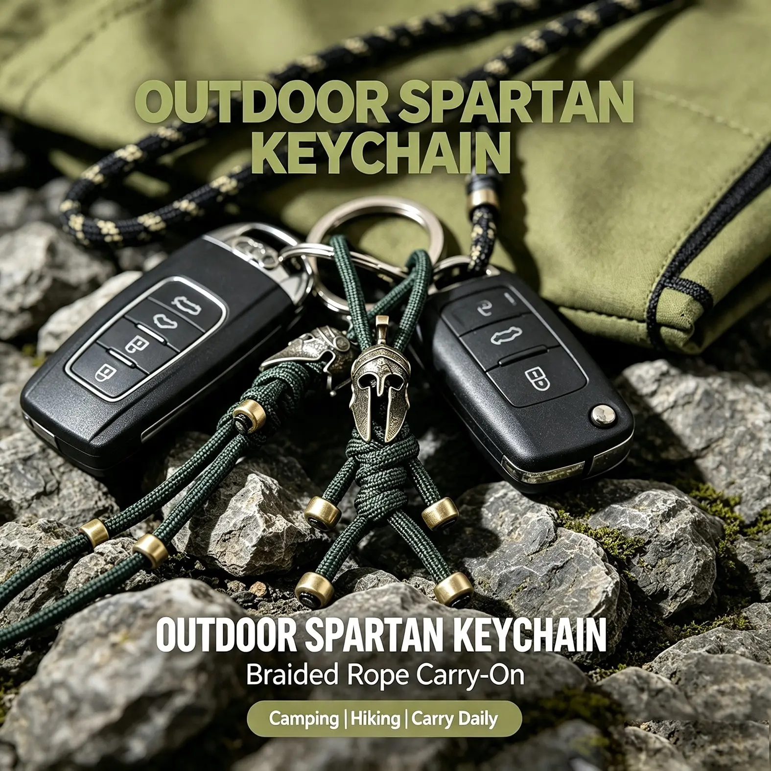 Spartan Warrior Paracord Keychain 2 Pack, Vintage Brass Helmet, Tactical Edc Car Key Holder, Outdoor Camping Gift for Men