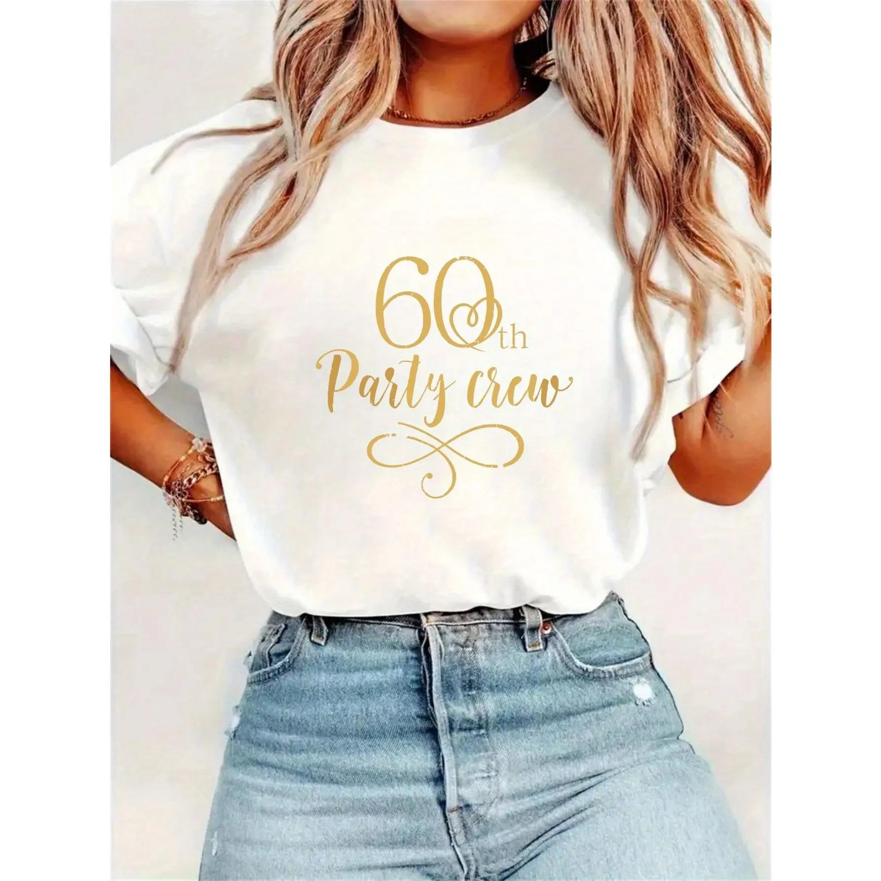 1pc Women's 60th Birthday Number 60 Print T-Shirt - Round Neck Short Sleeve Casual & Wear, Age 60 Celebration Gift, Comfortable & Hine Washable For 60 Years Women Gooner Eat Sleep Goon Repeat Unisex Vintage Graphic Cool Meme Atomic Washed Oversized
